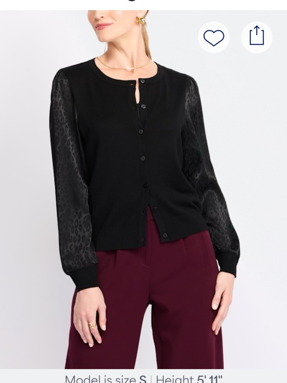 Black Cardigan with Sheer Leopard-Print Sleeves